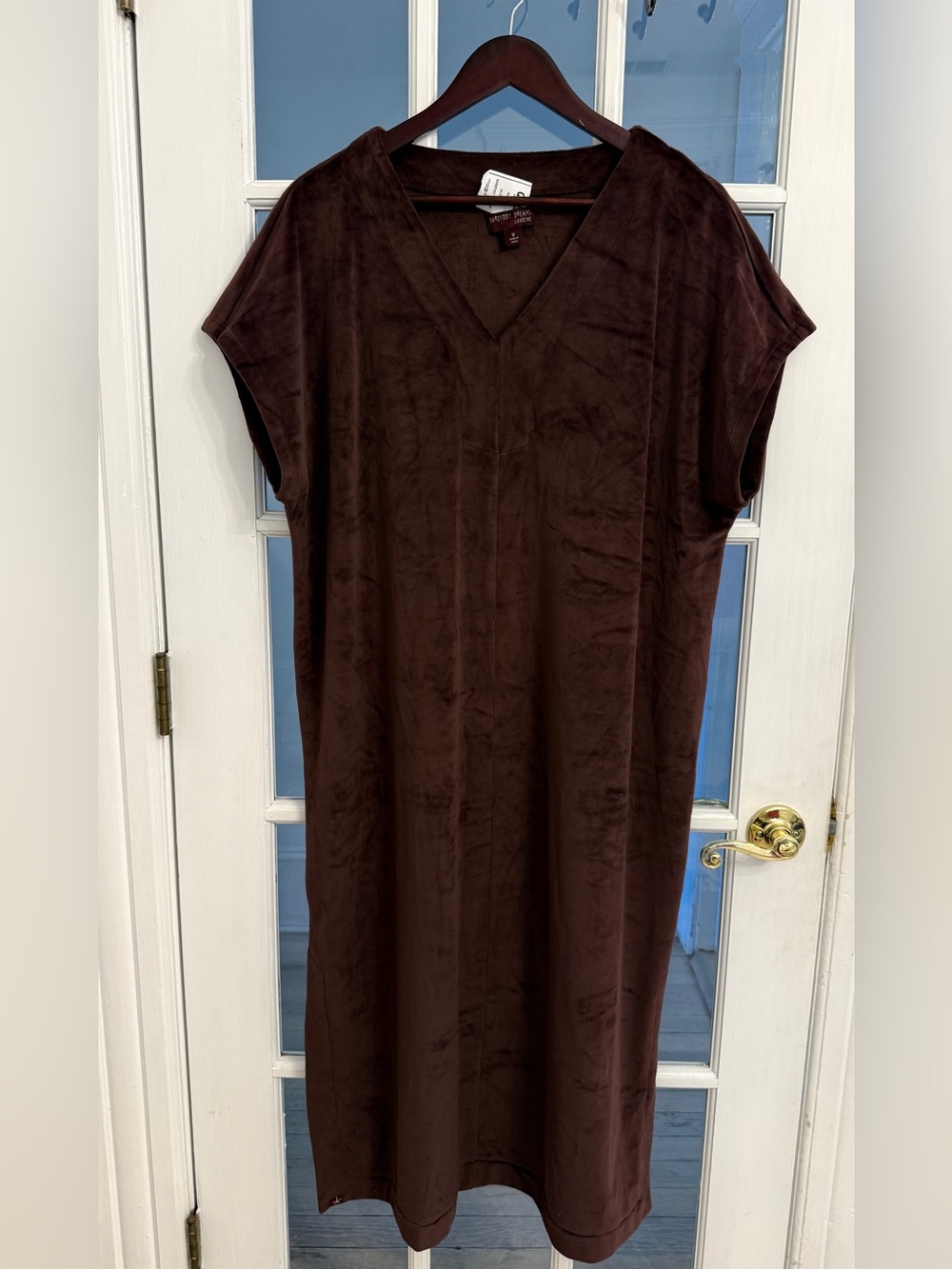 BAREFOOT DREAMS Women’s LuxeChic Brown Velour V Neck Caftan Maxi Dress M